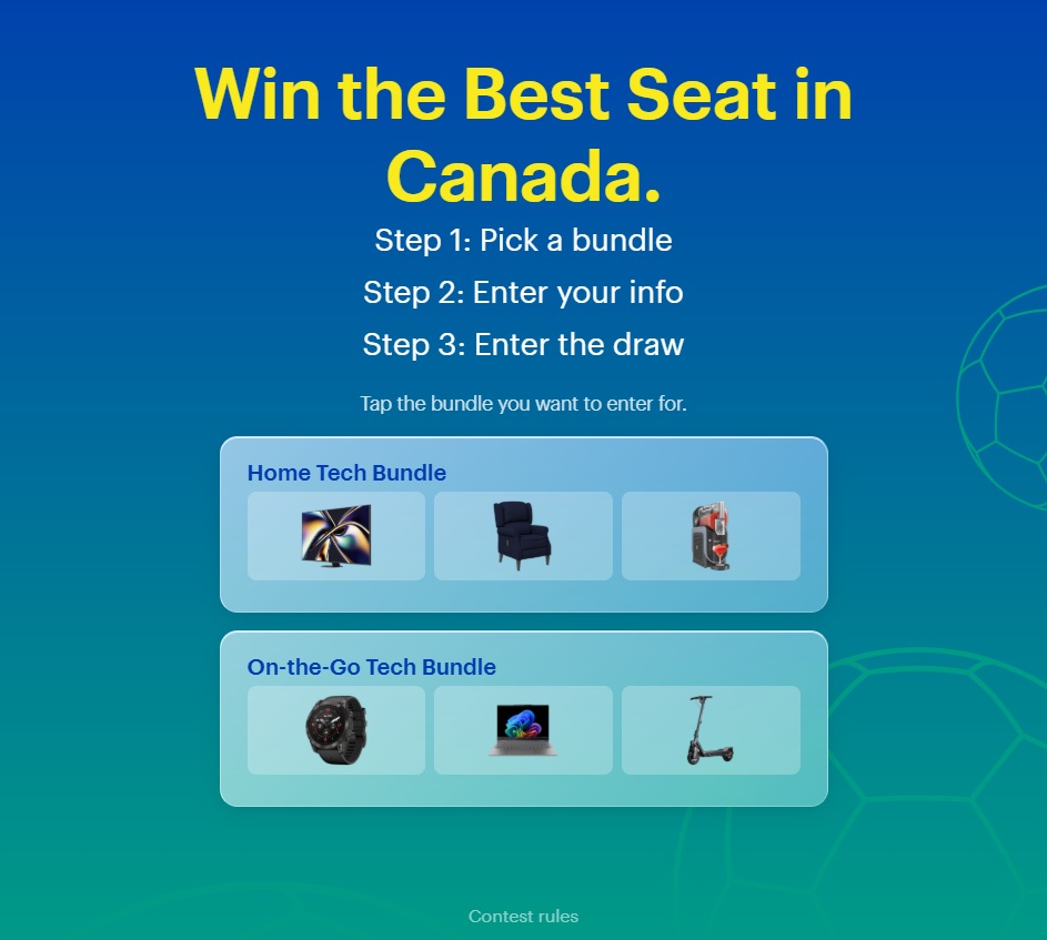 Screenshot of the Best Seat In Canada draw entry website